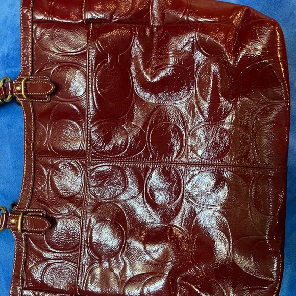 Coach Signature Embossed Gallery Burgundy Patent Leather Tote - Picture 6 of 12